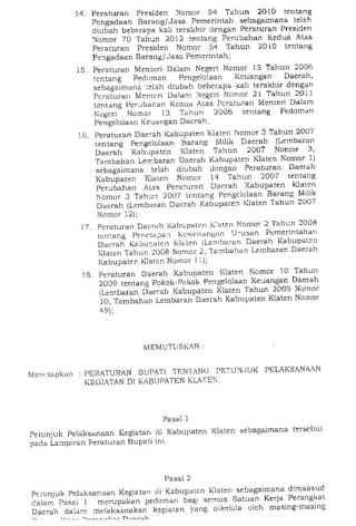 Perbup no 42 th 2013 ttg petunjuk pelaks kegiatan di kab klaten
