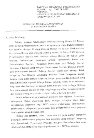 Perbup no 42 th 2013 ttg petunjuk pelaks kegiatan di kab klaten