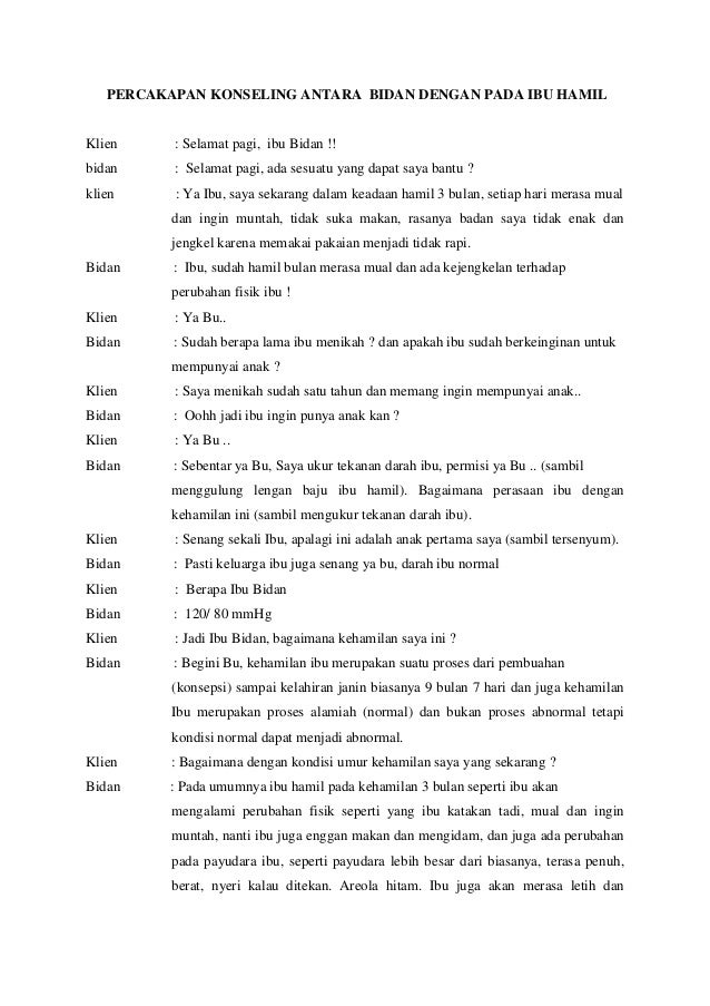 Percakapan Konseling Antara Bidan Dengan Pada Ibu Hamil Percakapan Konseling Antara Bidan Dengan Pada Ibu Hamil