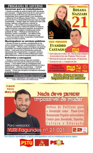 Nas eleições municipais, a opção anticapitalista está na combinação destas siglas:
 