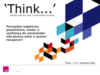 Perceções negativas,
pessimismo, medo: a
confiança do consumidor
não parece estar a querer
recuperar!




                            ‘Think...’ nº 2 – Setembro 2012



    © TNS 2012                                                1
 