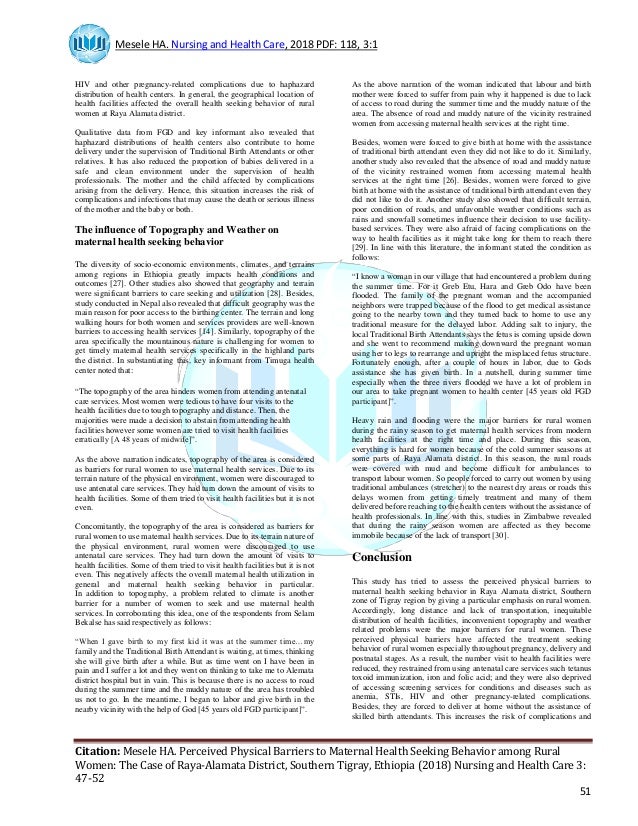 Perceived Physical Barriers Maternal Health Seeking Behavior Rural Wo
