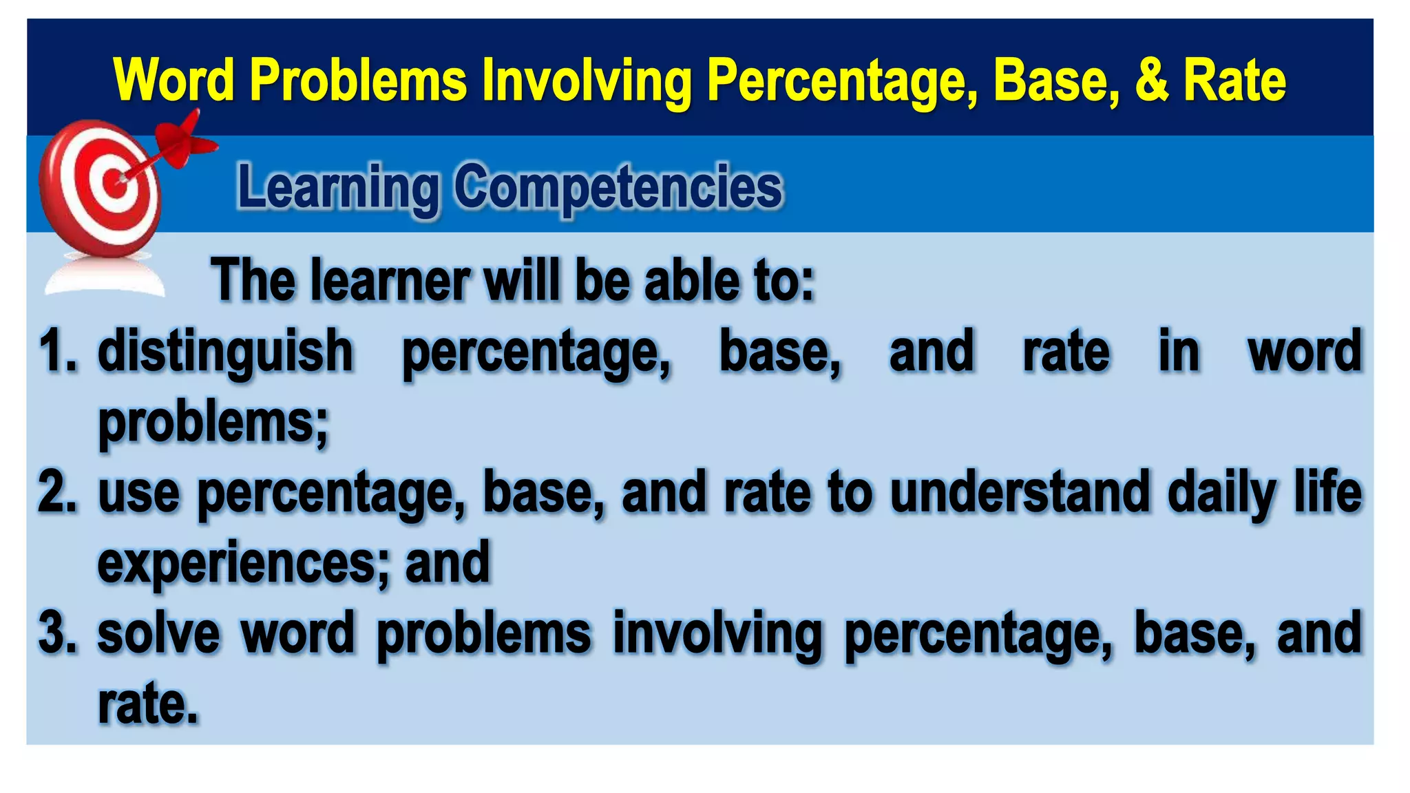 Percentage, Base, and Rate