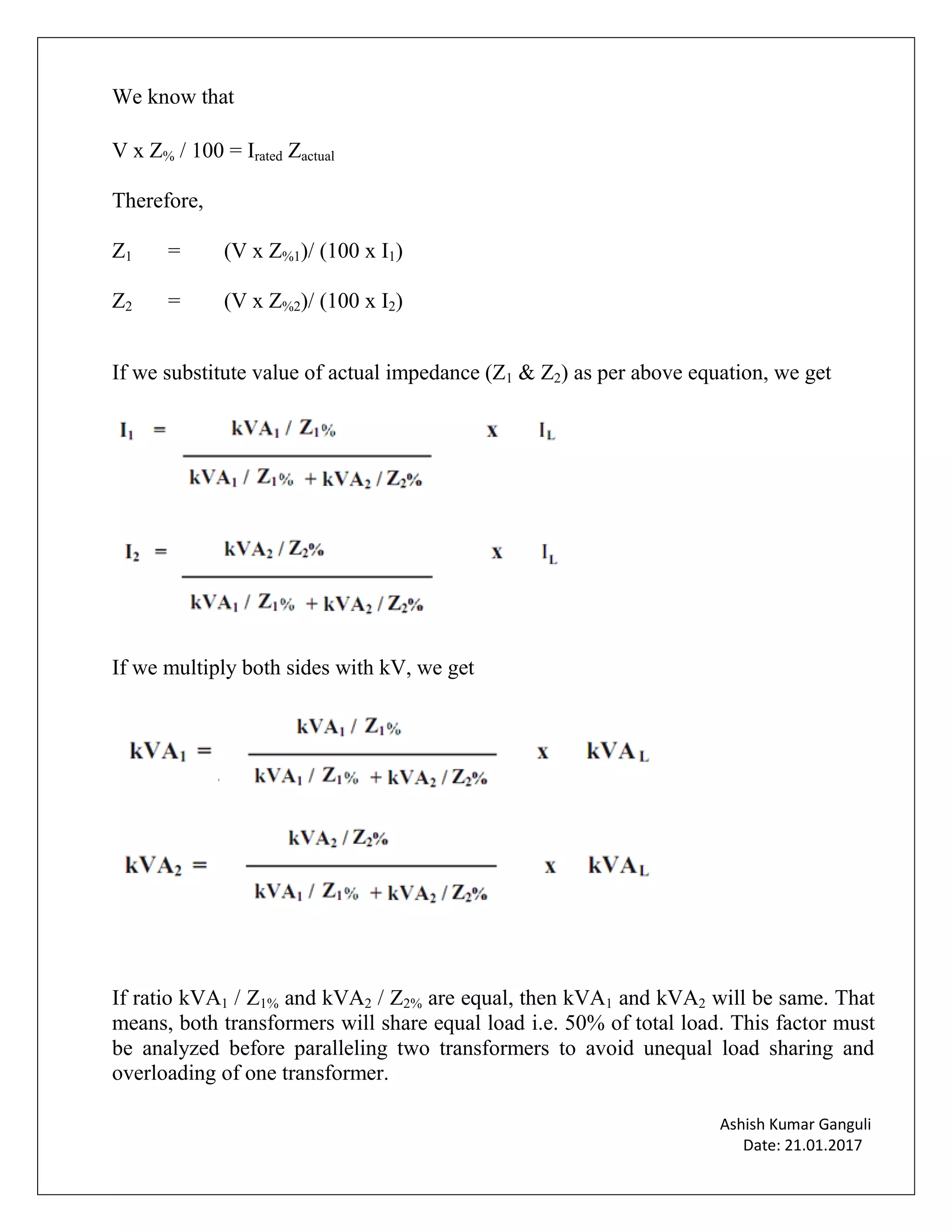 Percentage Impedance of Transformer | PDF