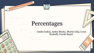 Percentages
-Andra Isakaj, Andra Marku, Martin Lilaj, Louis
Krakulli, Frenki Beqiri
 