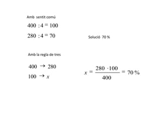  15% de 900Un percentatge  és una fraccióEl 20%  és el mateix que la  fracció  Si calculem el 20% de 600  serà  600 dividit per 100 i multiplicat per 20 =120És el mateix