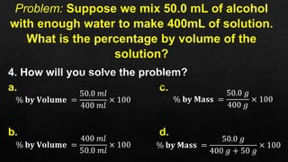 Percent by Volume (Solve problems involving the percentage by volume of ...