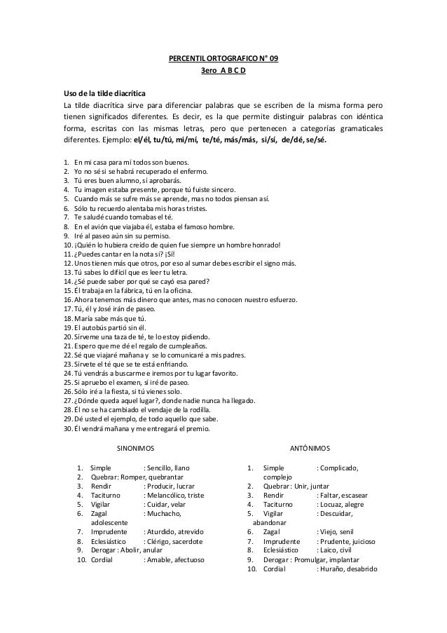 Percentil ortografico Uso de la tilde diacrítica y hiato. trabaj…