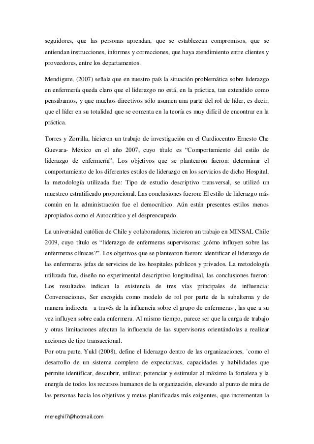 Percepcion de liderazgo enfermeria.