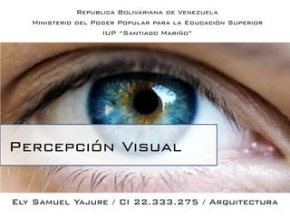 Percepción Visual
Republica Bolivariana de Venezuela
Ministerio del Poder Popular para la Educación Superior
IUP “Santiago Mariño”
Ely Samuel Yajure / CI 22.333.275 / Arquitectura
 