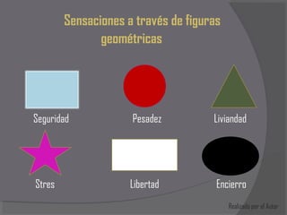 Sensaciones a través de figuras
               geométricas




Seguridad            Pesadez         Liviandad




Stres                Libertad         Encierro
                                          Realizado por el Autor
 