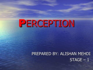 P ERCEPTION PREPARED BY: ALISHAN MEHDI STAGE – 1  