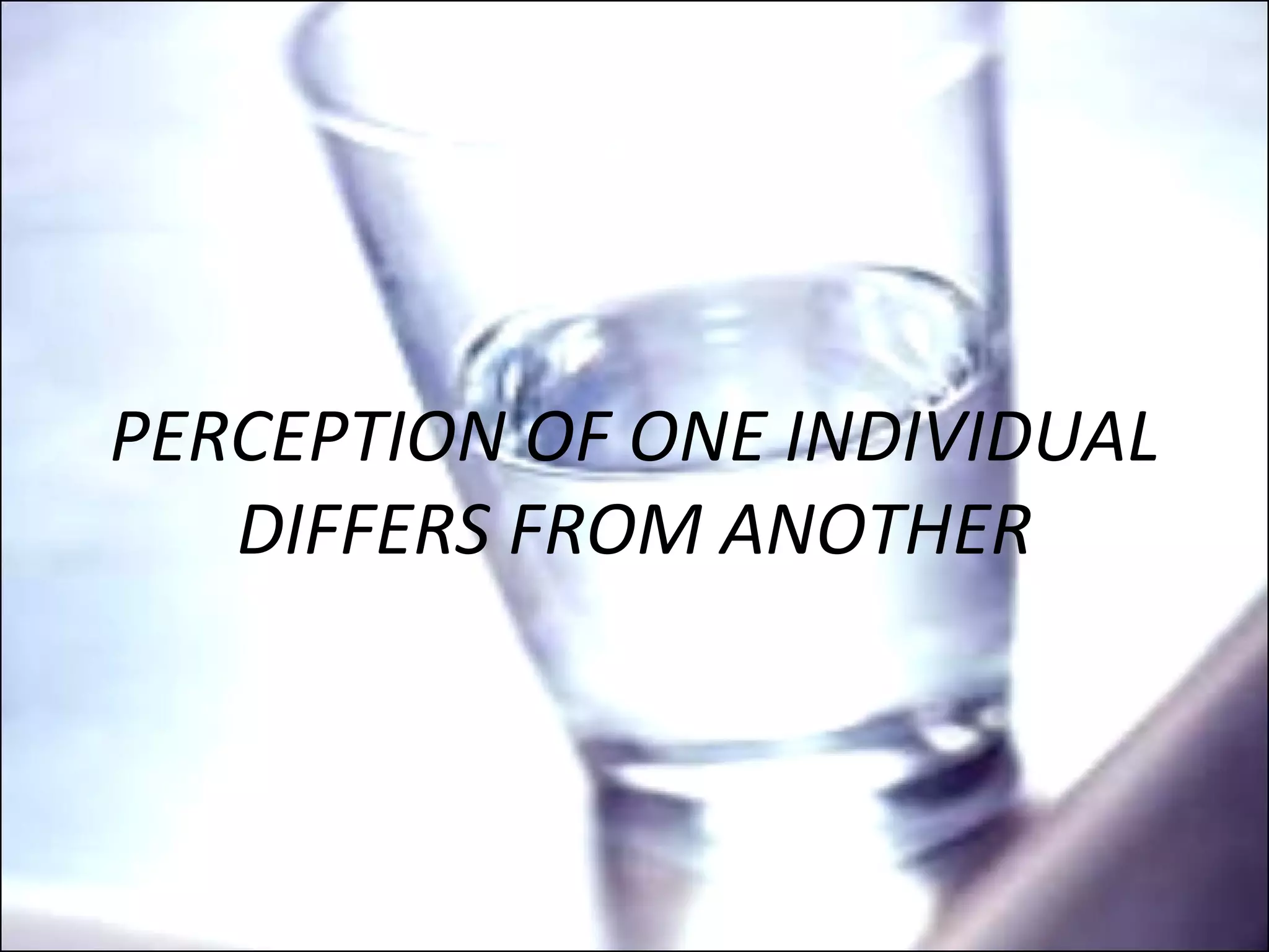 PERCEPTION OF ONE INDIVIDUAL DIFFERS FROM ANOTHER 