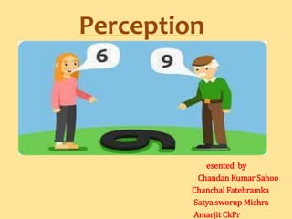 Perception
esented by
Chandan Kumar Sahoo
Chanchal Fatehramka
Satya sworup Mishra
Amarjit CkPr
 