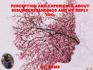 PERCEPTION AND EXPERIENCE ABOUT
MISUNDERSTANDINGS AND MY REPLY
TOO.
BY: SKMS
 