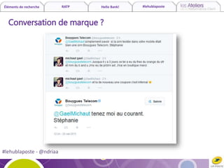 Éléments de recherche RATP Hello Bank! #lehublaposte
#lehublaposte - @ndriaa
Conversation de marque ?
 