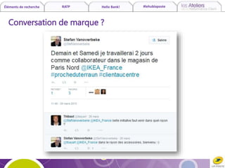 Éléments de recherche RATP Hello Bank! #lehublaposte
Conversation de marque ?
 