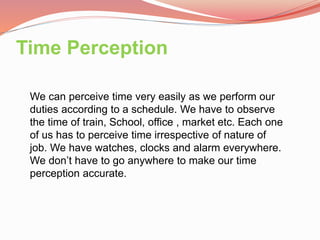 Perception of movement and time perception