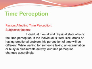 Perception of movement and time perception