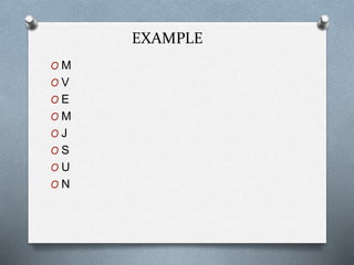 EXAMPLE
O M
O V
O E
O M
O J
O S
O U
O N
 