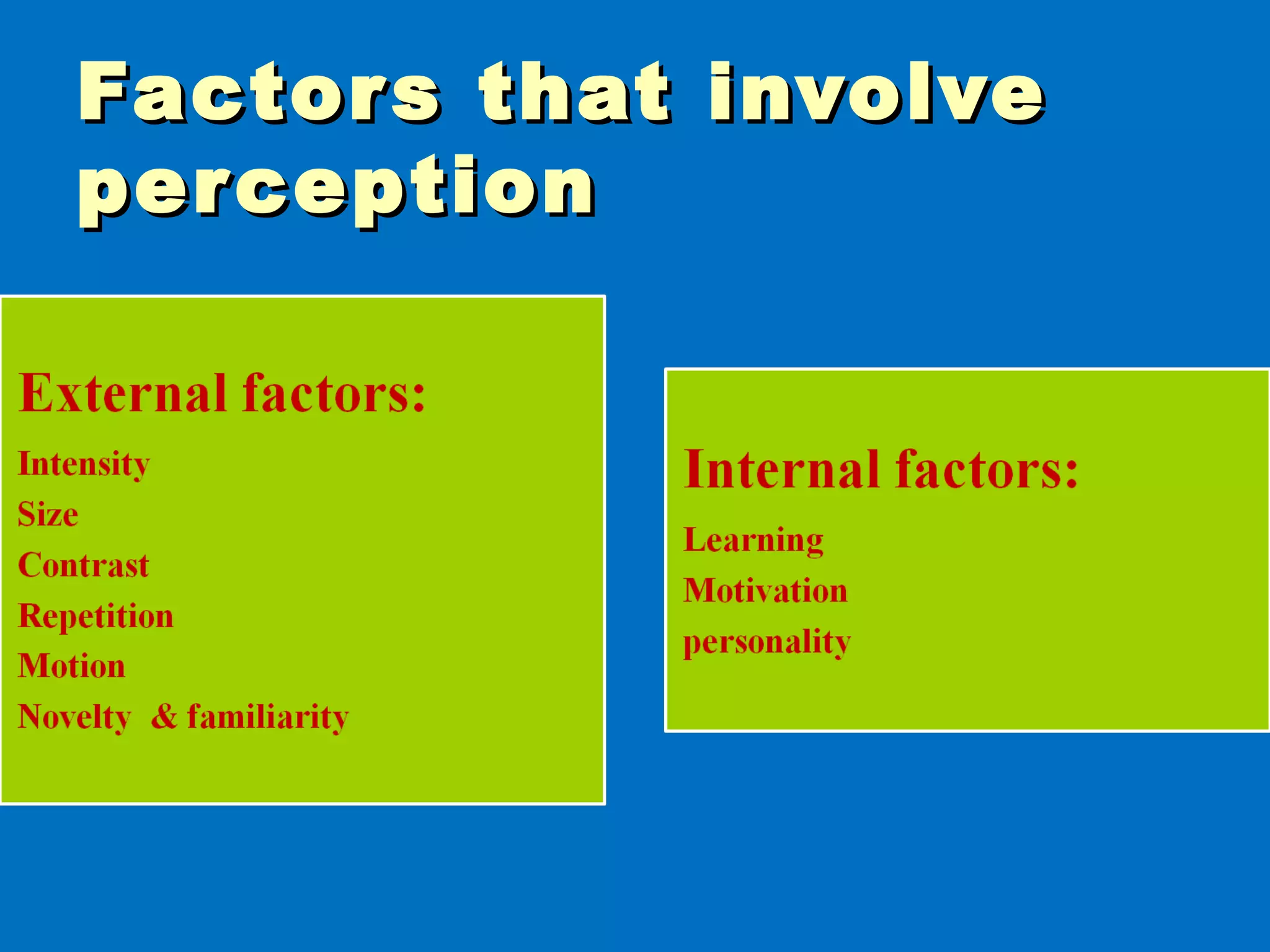 Factors that involveFactors that involve
perceptionperception
 