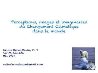 Perceptions, images et imaginaires 
du Changement Climatique 
dans le monde 
Céline Hervé-Bazin, Ph D 
ACFAS, Canada 
Mai 2014 
celinehervebazin@gmail.com 
 