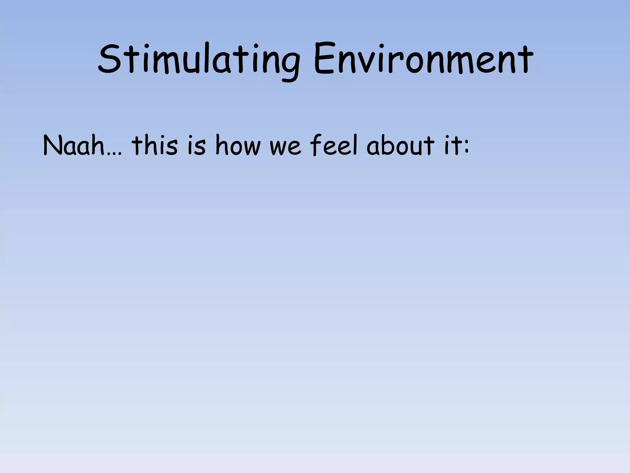 Stimulating Environment

Naah… this is how we feel about it:
 