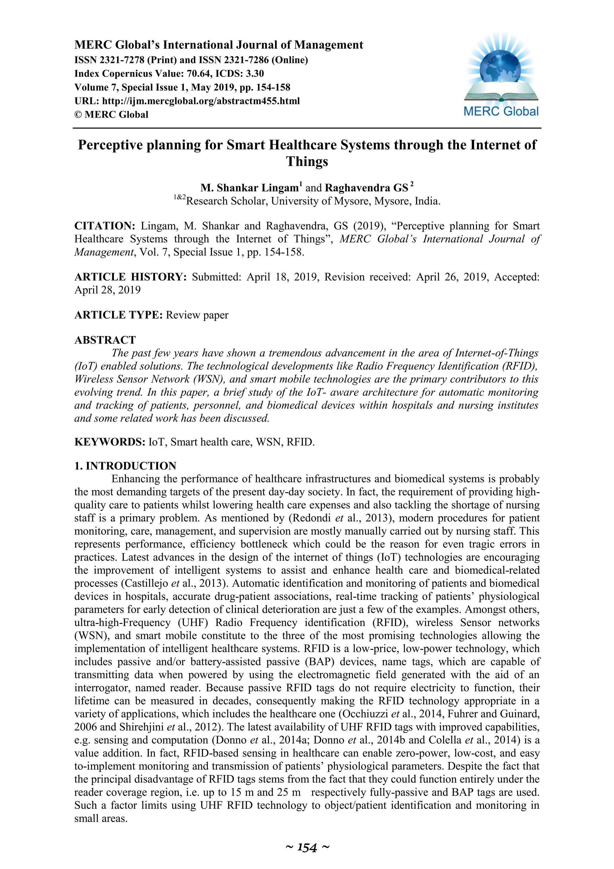 Perceptive planning for smart healthcare system through the internet of ...
