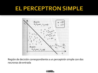Región de decisión correspondiente a un perceptrón simple con dos neuronas de  entrada 