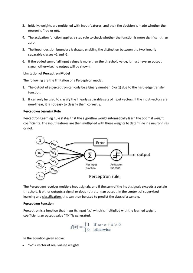 Perceptron Study Material with XOR example | PDF