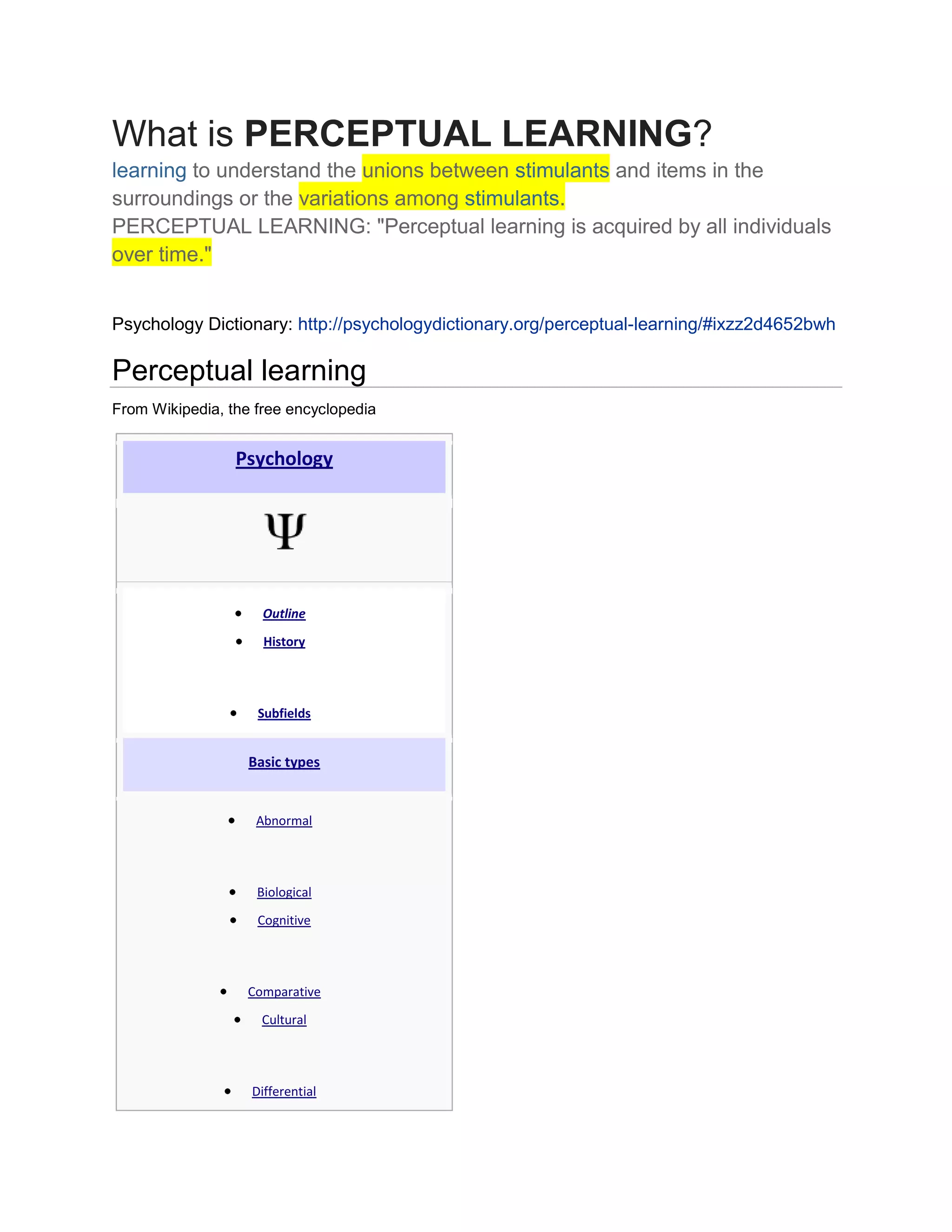 Perceptual learning | DOCX