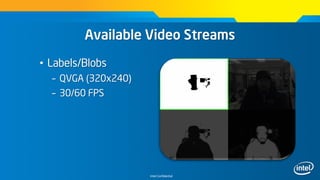 Intel Confidential
Available Video Streams
• Labels/Blobs
– QVGA (320x240)
– 30/60 FPS
 