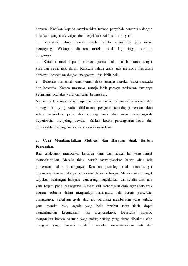 Pengaruh Perceraian Orang Tua Dan Dampak Terhadap Anak