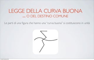 LEGGE DELLA CURVA BUONA
                            ... O DEL DESTINO COMUNE
           Le parti di una ﬁgura che hanno una “curva buona” si costituiscono in unità




mercoledì 20 gennaio 2010
 
