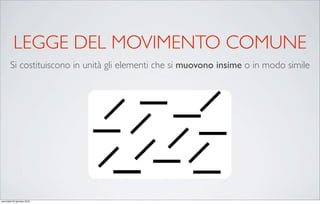 LEGGE DEL MOVIMENTO COMUNE
       Si costituiscono in unità gli elementi che si muovono insime o in modo simile




mercoledì 20 gennaio 2010
 