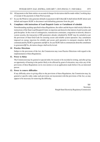 Punjab State Electricity Regulatory Commission (Forecasting, Scheduling ...