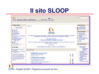 Il sito SLOOP Progetto SLOOP - Programma Leonardo da Vinci 436 utenti registrati sul sito Italia  299 Spagna  44 Romania  24 Irlanda  16 Slovenia  5  e altri da  Argentina, Armenia, Austria, Belgio, Brasile, Canada, Cile, Colombia, Estonia,  India, Indonesia, Islanda, Lituania, Lussemburgo, Messico, Nuova Zelanda, Polonia, Portorico, Portogallo, Qatar, Singapore, Sultanato del Brunei, Svezia, Svizzera,  United Kingdom, Uruguay, USA, Venezuela 
