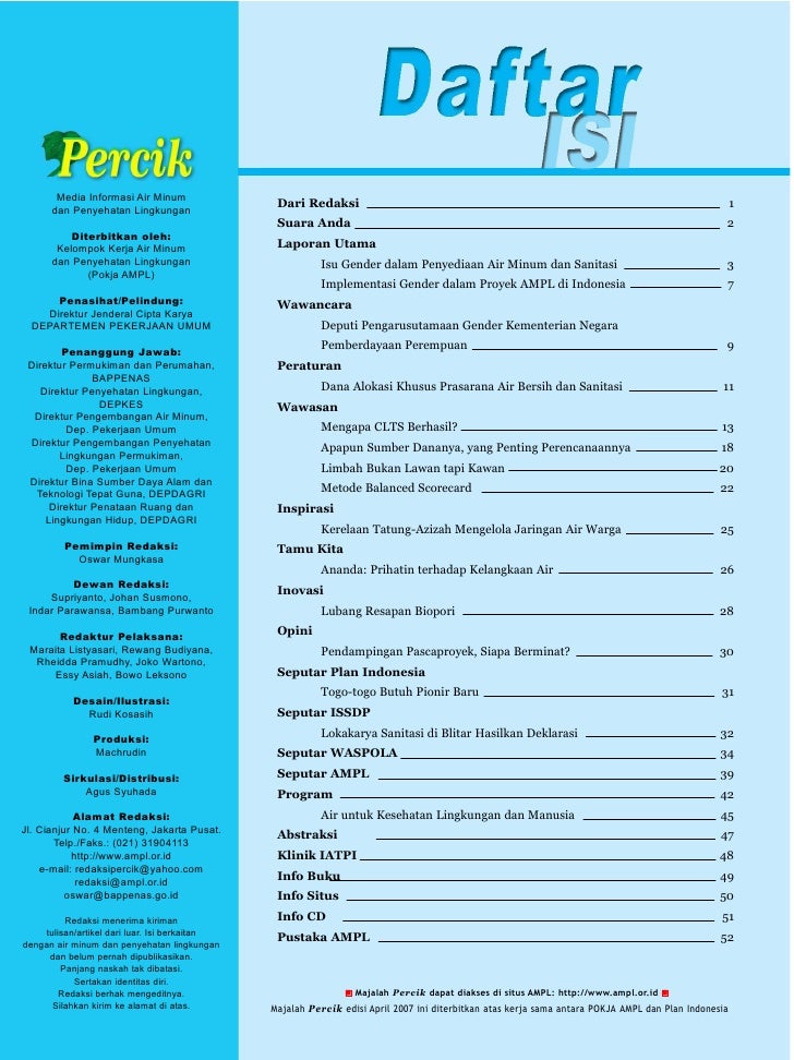 Media Informasi Air Minum Dan Penyehatan Lingkungan Percik Edisi Apri