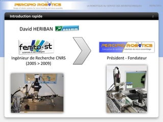 Introduction rapide
05/06/2013LA ROBOTIQUE AU SERVICE DES MICROTECHNIQUES
2
David HERIBAN
Ingénieur de Recherche CNRS
(2005 > 2009)
Président - Fondateur
 