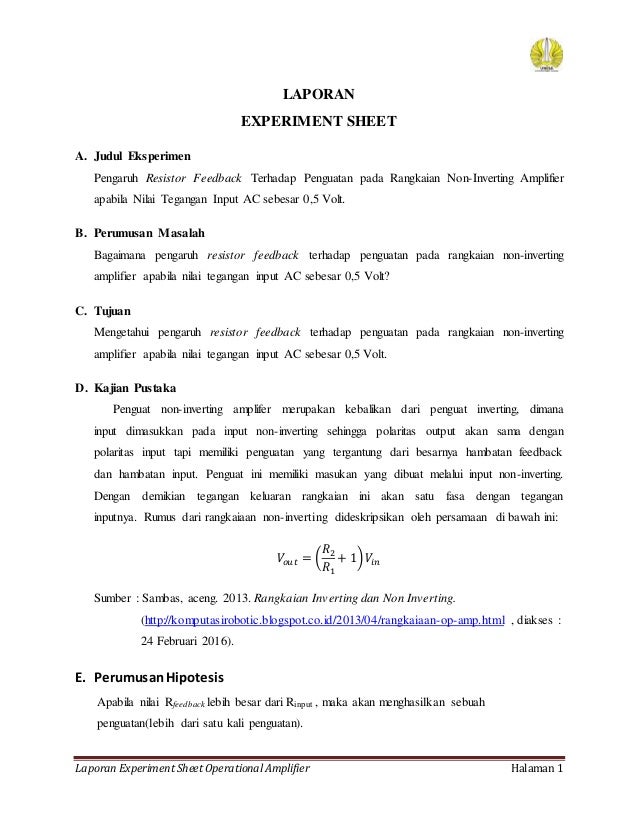 Laporan Percobaan 1 Non Inverting Amplifier