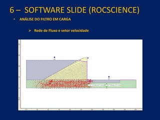 6 – SOFTWARE SLIDE (ROCSCIENCE)
• ANÁLISE DO FILTRO EM CARGA
 Rede de Fluxo e vetor velocidade
 