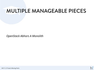 MULTIPLE MANAGEABLE PIECES
OpenStack Abhors A Monolith
HX111.3 Trove's Moving Parts
 