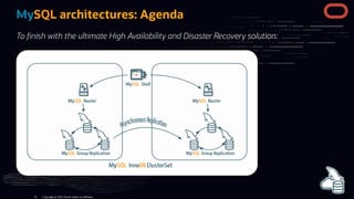 MySQL architectures: Agenda
To nish with the ultimate High Availability and Disaster Recovery solution:
Copyright @ 2022 O...