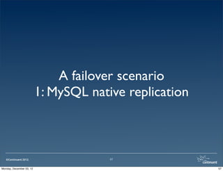 A failover scenario
                          1: MySQL native replication



   ©Continuent 2012.                   57


Monday, December 03, 12                                 57
 