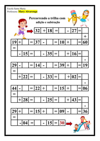 Trilha Matemática (adição e subtração) worksheet