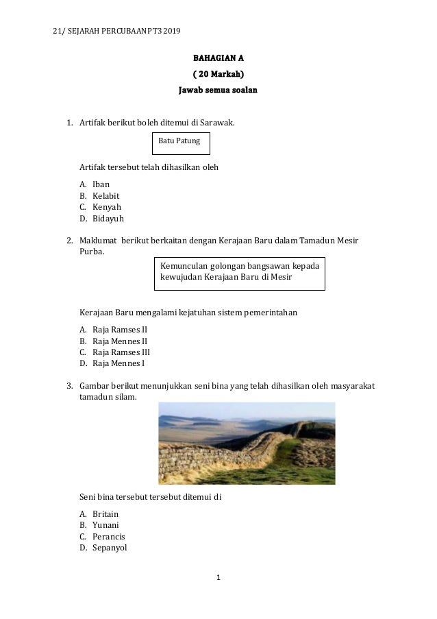 Kertas Soalan Sejarah Pt3 2019  Pt3 Maths English Geography Papers
