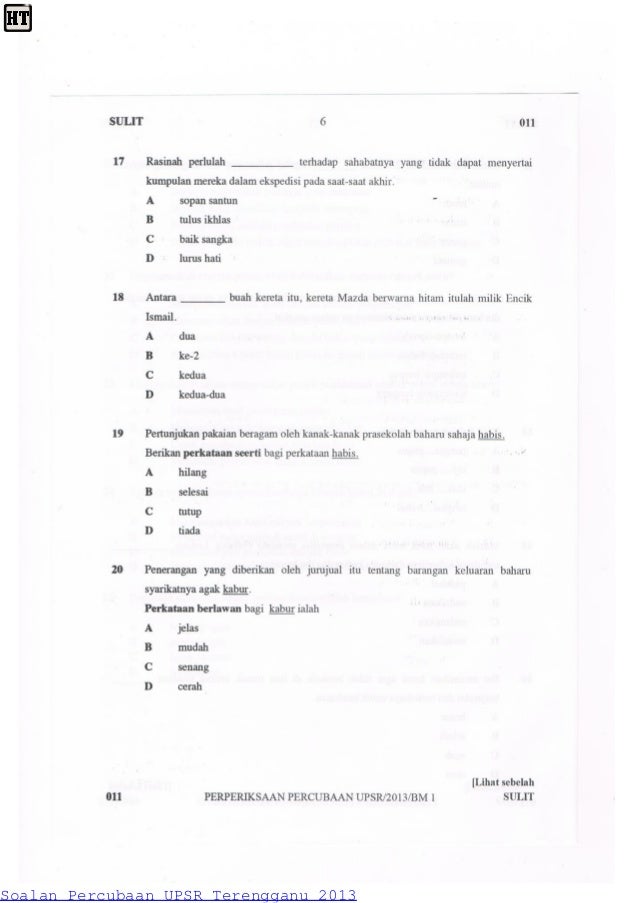 Percubaan upsr terengganu 2013 bm pemahaman