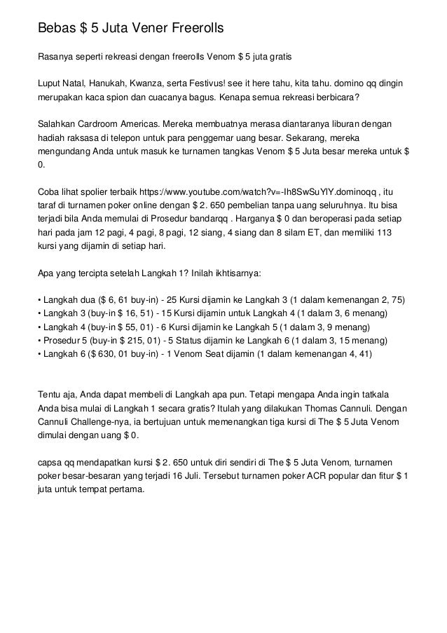 Bebas 5 Juta Vener Freerolls