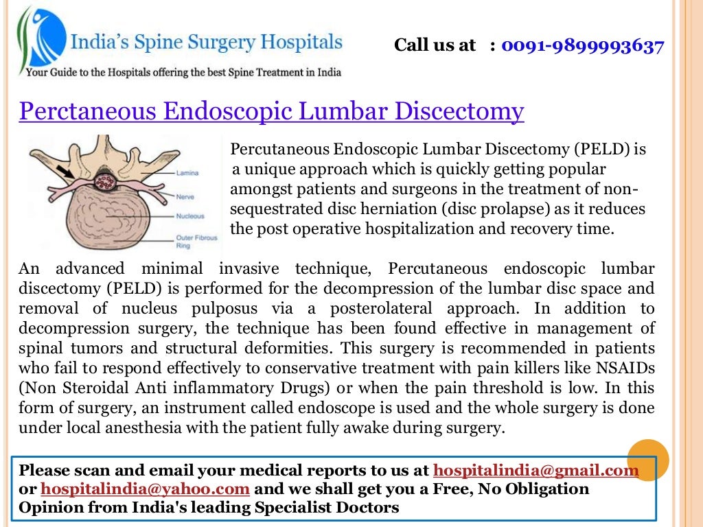 Percutaneous endoscopic lumbar discectomy spine surgery in India