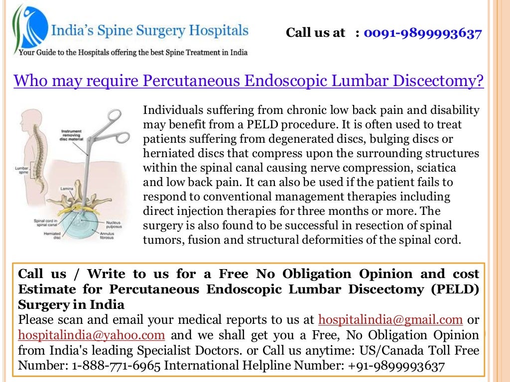Percutaneous endoscopic lumbar discectomy spine surgery in India